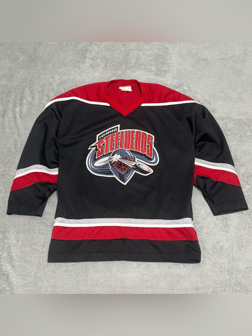VTG Idaho Steelheads Hockey Jersey Mens M Black Red ECHL Sewn Logo USA Y2K Urban